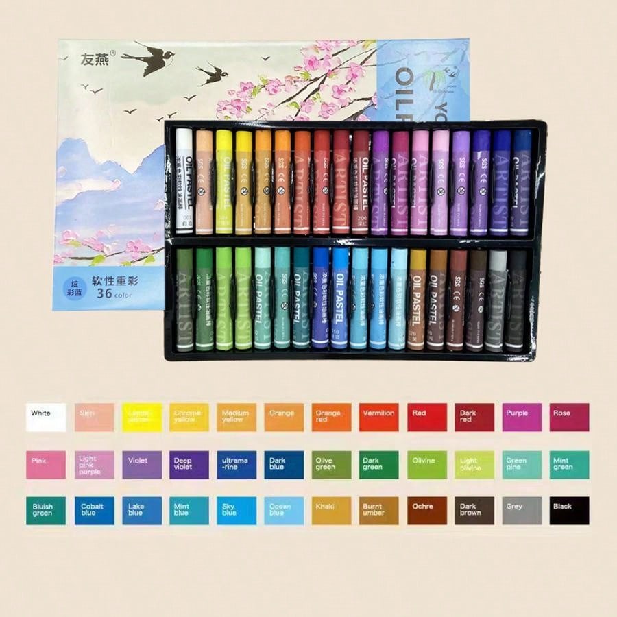 36color Glittering Blue Crayons For Students' Creative Art Works And