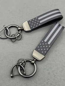 1入組黑色pu皮革美國國旗鑰匙扣,適用於車輛和家居裝飾,日常使用贈品 - 黑色 - 查看 3