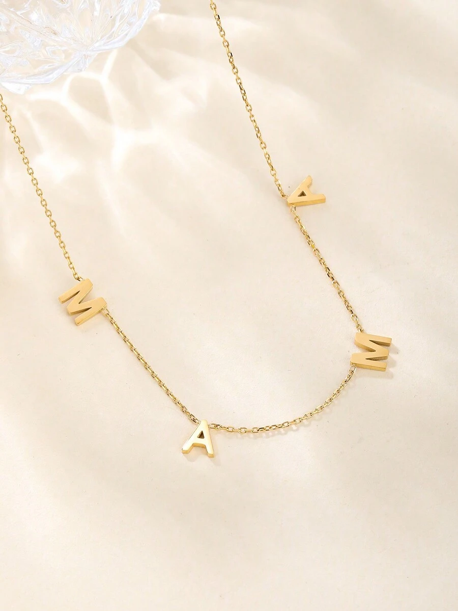 Mạ vàng 18K Đơn giản Thép không gỉ Mama Dây chuyền , Của phụ nữ Qủa tặng , Hoàn hảo Đối với Mặc hàng ngày Và Như A Qủa tặng Đối với - Vàng - Xem 1