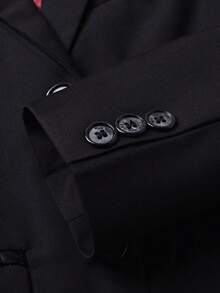 Tween 男童黑色纯色单排扣西装外套 - 黑色 - 查看 8