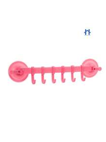 Multipurpose Support With 6 Hooks And 2 Strong Suction Cups For Wall Or Tile - 藕粉色 - 查看 1