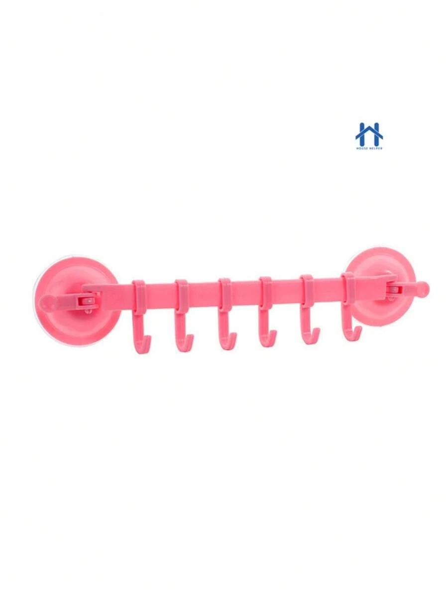 Multipurpose Support With 6 Hooks And 2 Strong Suction Cups For Wall Or Tile - 藕粉色 - 查看 1