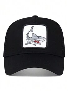 1pc Men's Shark Embroidery Baseball Cap Trucker Hat, Breathable Outdoor Adjustable Sun Hat For Spring/Summer Travel, Beach Party Street