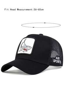 1pc Men's Shark Embroidery Baseball Cap Trucker Hat, Breathable Outdoor Adjustable Sun Hat For Spring/Summer Travel, Beach Party Street