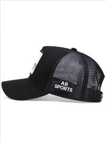 1pc Men's Shark Embroidery Baseball Cap Trucker Hat, Breathable Outdoor Adjustable Sun Hat For Spring/Summer Travel, Beach Party Street