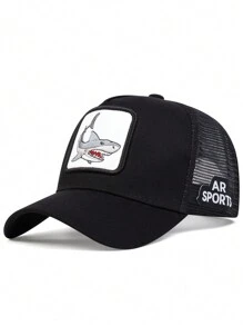 1pc Men's Shark Embroidery Baseball Cap Trucker Hat, Breathable Outdoor Adjustable Sun Hat For Spring/Summer Travel, Beach Party Street