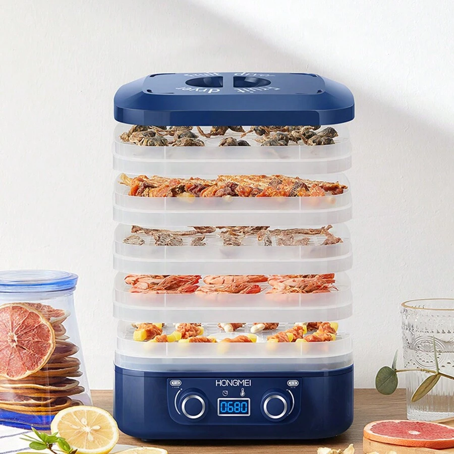 Food Dehydrator For Dried Meat, Fruits And Vegetables, Electric Dryer With 5 Stackable Trays, Adjustable Temperature Control - Blue - View 1