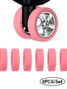 件/套行李箱輪罩，辦公輪椅輪罩，便攜式行李箱輪保護罩彩色矽膠行李輪罩行李萬向輪輪罩，降噪輪罩辦公椅，旅行配件，隨身行李箱輪罩適合大多數輪子行李套裝旅行返校旅行必需品飛機行李箱隨身攜帶學生男女度假行李 - 粉色 - 查看 1