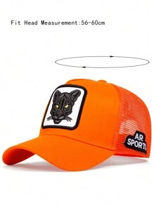 1pc Men's Cat Embroidered Baseball Cap Trucker Hat, Outdoor Adjustable Sunshade Casual Hat For Spring And Summer Traveling, Beach Parties Street - Orange - View 4