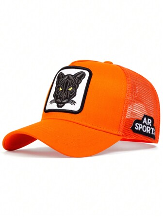 1pc Men's Cat Embroidered Baseball Cap Trucker Hat, Outdoor Adjustable Sunshade Casual Hat For Spring And Summer Traveling, Beach Parties Street