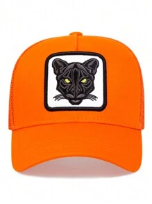 1pc Men's Cat Embroidered Baseball Cap Trucker Hat, Outdoor Adjustable Sunshade Casual Hat For Spring And Summer Traveling, Beach Parties Street - Orange - View 2