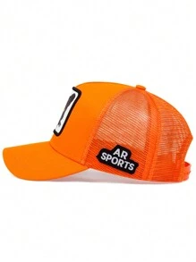 1pc Men's Cat Embroidered Baseball Cap Trucker Hat, Outdoor Adjustable Sunshade Casual Hat For Spring And Summer Traveling, Beach Parties Street - Orange - View 3