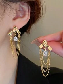 1pair Simple & Exquisite Tassel Drop Earrings With Waterdrop Shape, Fashionable & Luxurious Design - Yellow Gold - View 1