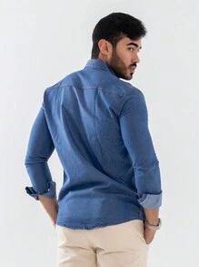 Urban Zone Jeans Men Denim Shirts - Azul lavado medio - Ver 2