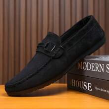 1 双舒适男士休闲乐福鞋，软底一脚蹬船鞋，时尚韩版透气运动鞋，适合年轻人 - 黑色 - 查看 4