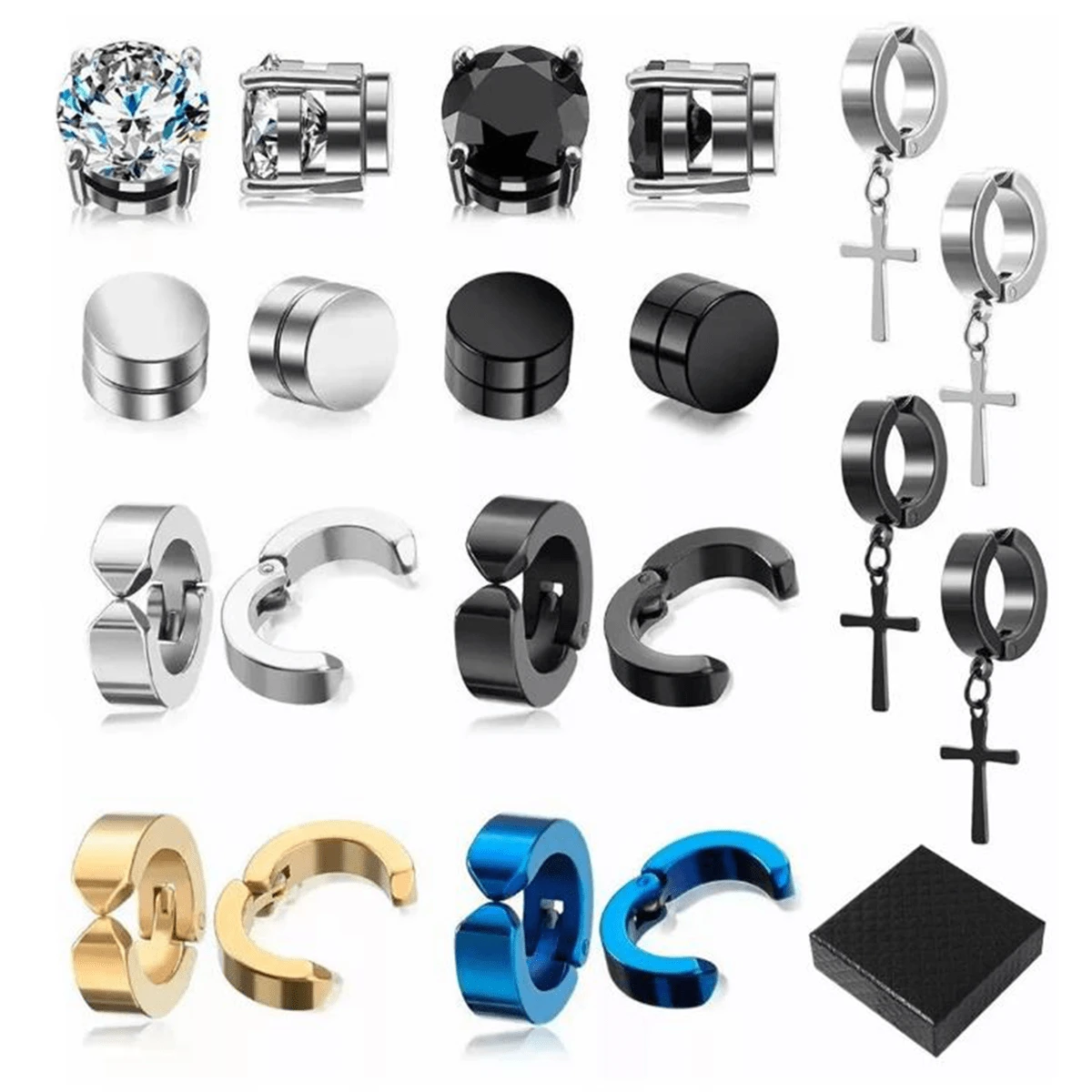 10 Par Piercing Falsos Aretes Acero Inoxidable Para Hombre - Multicolor - Ver 1