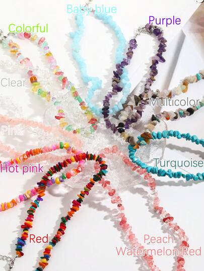 1入組夏季天然石串珠項鍊多種形狀人造綠松石好運珠寶送給朋友/愛人