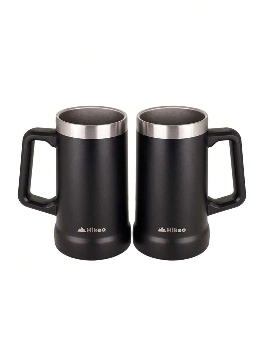 HIKEO Stainless Steel Beer Mug (2 Pcs Of 730 Ml Each) With Double Thermal Wall, Thermal Glasses For Water And Drinks, Beer Jar, Coffee Mugs, Up To 4 Hours Cold And 2 Hours Hot - Black - View 1