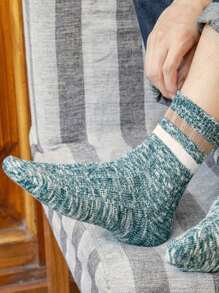 10對隨機色男士復古條紋圖案中筒襪,適用於秋天和冬天,透氣和吸汗 - 彩色 - 查看 4