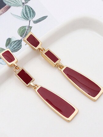 1 Par De Aretes Largos Geométricos Vintage Y Minimalistas