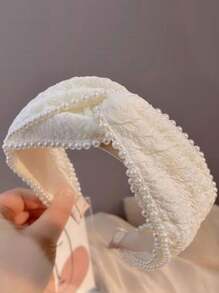 1入組多功能假珍珠裝飾發帶，可愛洗臉收發夾，女士頭飾 - 白色 - 查看 1