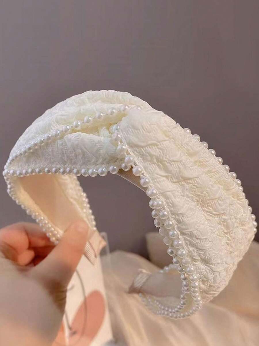 1入組多功能假珍珠裝飾發帶，可愛洗臉收發夾，女士頭飾 - 白色 - 查看 1