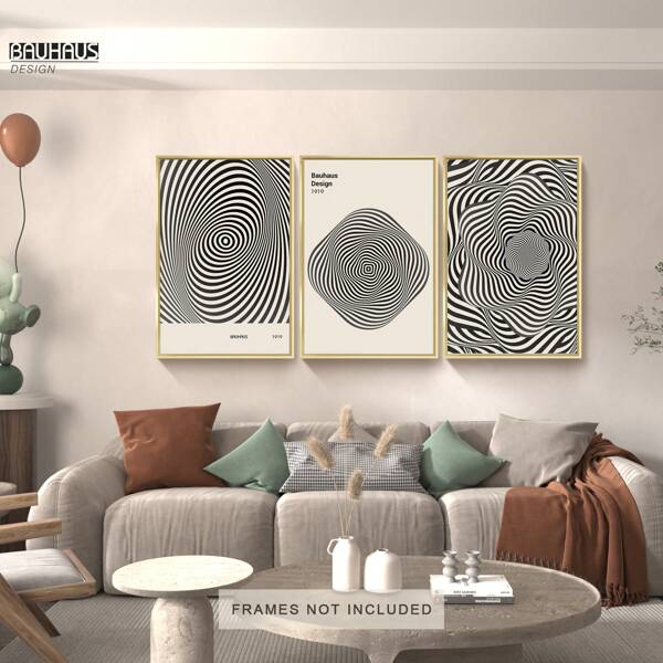 Set Of 3, Minimalistic Geometric Color Block Abstract Decorative Paintings, Ideal As Home Decor, Bedroom Wall Decoration, Bauhaus Design Art Prints, Black And White Creative Wall Art, Suitable For Various Spaces Of Home And Shop Decoration, Simple And Fashionable Style, Made Of Canvas, Micro-spray Process, Can Be Freely Matched With Multiple Paintings In The Same Series, Three Sizes Available, Frameless.