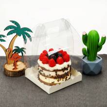 10Pcs Transparent Cake Box with Handle,Clear Cake Gift Box,Crystal Small Cake Boxes,Clear Square Plastic Baking Boxes with Lids,Cupcake Boxes Cake Display Boxes Bakery Packaging Box for Dessert 4inch
