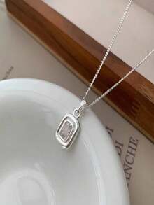 幾何風格的立方氧化鋯吊墜項鍊,頸圈 - 銀色 - 查看 2