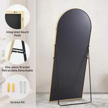 Sweetcrispy DUMOS Arched Full Length Mirror With Stand, 64"X21" Floor Mirror With Aluminum Alloy Frame For Bedroom, Standing Full Body Mirror With Shatter-Proof Nano Glass For Wall, Living Room, Cloakroom,Gold - Vàng - Xem 6