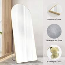 Sweetcrispy DUMOS Arched Full Length Mirror With Stand, 64"X21" Floor Mirror With Aluminum Alloy Frame For Bedroom, Standing Full Body Mirror With Shatter-Proof Nano Glass For Wall, Living Room, Cloakroom,Gold - Vàng - Xem 5