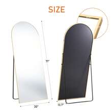 Sweetcrispy DUMOS Arched Full Length Mirror With Stand, 64"X21" Floor Mirror With Aluminum Alloy Frame For Bedroom, Standing Full Body Mirror With Shatter-Proof Nano Glass For Wall, Living Room, Cloakroom,Gold - Vàng - Xem 10