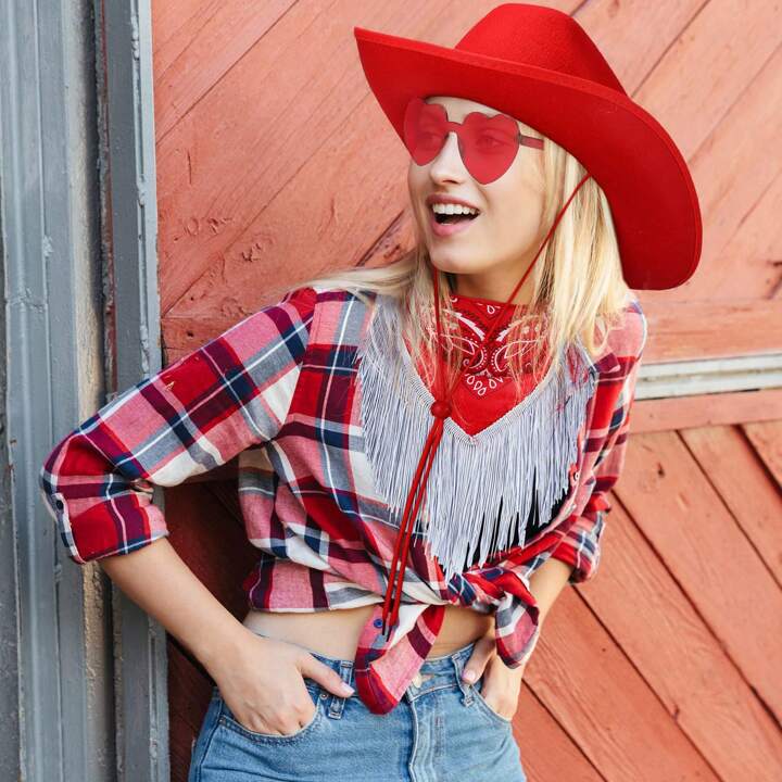 Pack 6 Sombreros Vaqueros Con Pluma - Ajustables Para Mujer Y Hombre