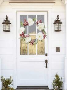 1入裝盒裝38cm/14.96英寸白玫瑰紅莓婚禮聖誕節裝飾花圈 - 彩色 - 查看 4