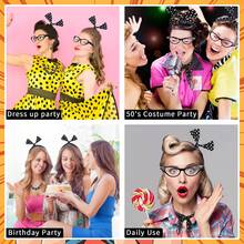 7入組50年代服飾配件,1950年代花樣洋裝貓眼眼鏡波卡圓點方巾系帶髮箍耳環女士們花樣洋裝適合女士女孩女士們兒童1950年代復古派對裝飾 - 黑與白 - 查看 8