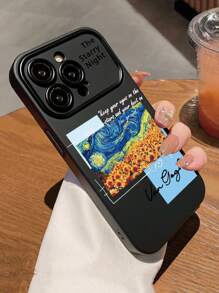 1 件大号窗口黑色火焰文森特梵高的星夜印花软保护壳，全覆盖，防震时尚外壳，男女通用，兼容 iPhone - 黑色 - 查看 2