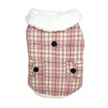 1pc Padded Pet Plaid Jacket With Adjustable Hook And Loop Design On Chest And Waist, Suitable For Various Cat And Dog Body Types, Autumn/Winter - Pink - View 2