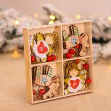 12入組新款木製彩繪聖誕裝飾品,包括聖誕老人、雪人、天使、聖誕樹