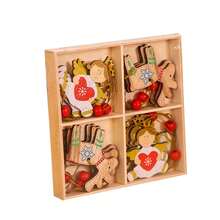 12入組新款木製彩繪聖誕裝飾品,包括聖誕老人、雪人、天使、聖誕樹