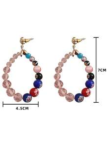 1 Pair Colorful Glass Bead Drop Earrings, Vibrant Summer Style, Suitable For Women's Daily Wear, Party, Travel - Glass Earrings - View 2