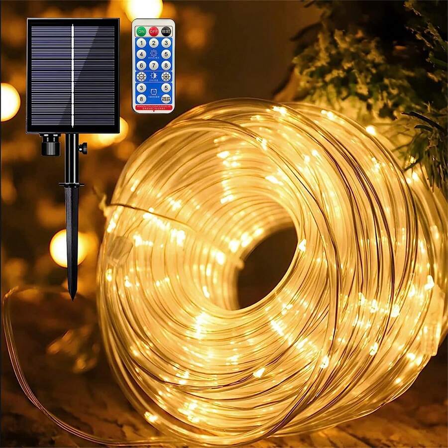 Solar Rope Lights Outdoor Waterproof LED Solar Tube Lights 66FT 200LED Multicolor Rope Lights Solar Powered Tube Fairy String Lights for Pool Tree Garden Yard Fence Deck Party Walkway Path - Yellow - View 1
