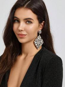 1雙高雅全玻璃鑲嵌銅釘耳環,適用於派對、婚禮,時尚配飾 - 銀色 - 查看 3