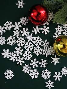 1 bộ đồ trang trí tiệc Giáng sinh hình bông tuyết bằng gỗ, vật trang trí bàn theo chủ đề màu trắng sáng tạo - trắng - Xem 3