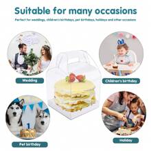 10Pcs Transparent Cake Box with Handle,Clear Cake Gift Box,Crystal Small Cake Boxes,Clear Square Plastic Baking Boxes with Lids,Cupcake Boxes Cake Display Boxes Bakery Packaging Box for Dessert 4inch