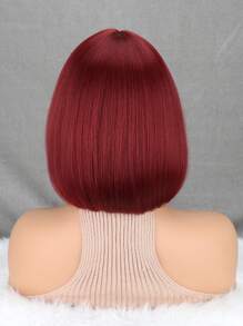 酒紅色鮑伯頭帶瀏海假髮適合日常佩戴、節日和萬聖節服裝 - 酒紅色 - 查看 5