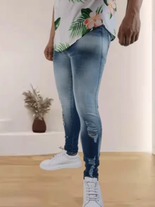 Calça Jeans Masculina Destroyed Desbotada Extra - Lavagem Média - Visão 3