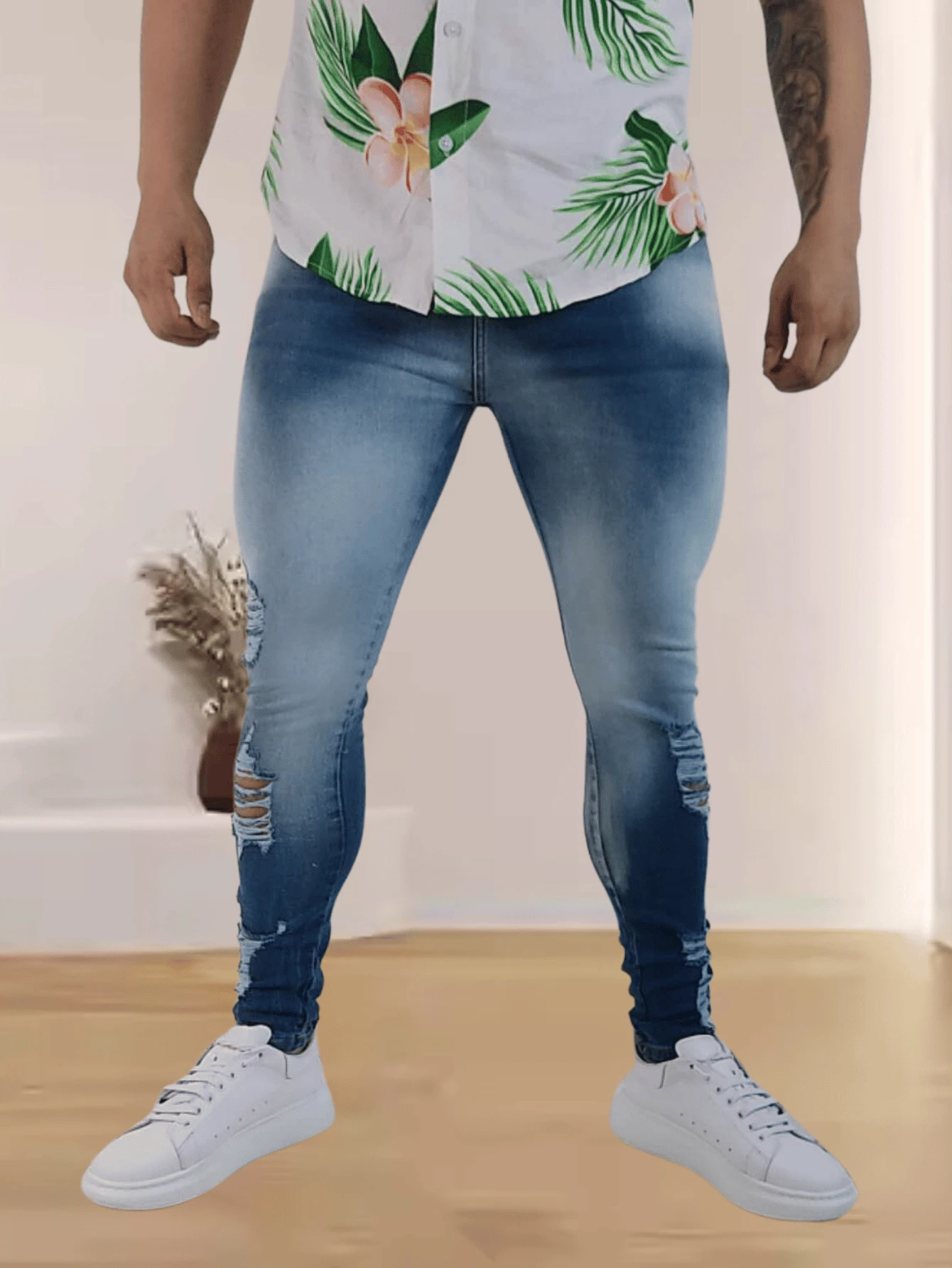 Calça Jeans Masculina Destroyed Desbotada Extra - Lavagem Média - Visão 1