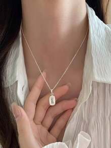 幾何風格的立方氧化鋯吊墜項鍊,頸圈 - 銀色 - 查看 1