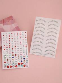 Party Joy 2入組銀色水鑽裝飾3d假睫毛貼紙套裝,適用於diy妝容、派對、假日、表演、角色扮演 - 彩色 - 查看 3