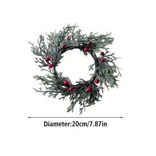 1入組傳統聖誕花環燭臺帶紅色的漿果多雪的松樹針頭蠟燭環聖誕節日桌子裝飾用品 - 彩色 - 查看 6